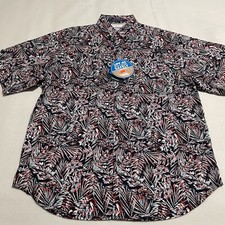 Columbia Super Tamiami Mens S Red/White/Blue Allover Print Fishing Shirt