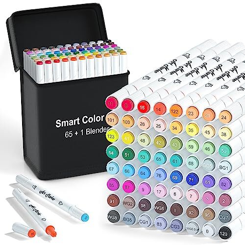 Art Markers 65 Coloring Markers and 1 Blender 66 Pack Alcohol Based Dual Tip ...