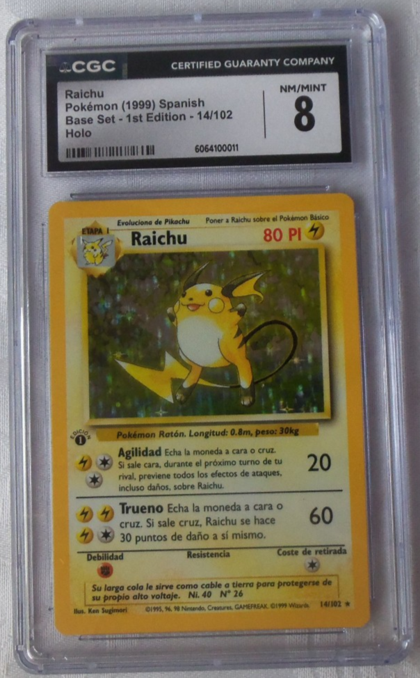 Pokemon Raichu Base Set 1st Edition SPANISH Holo Rare #14 Grade 8