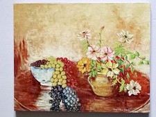 141 QUADRO DIPINTO NATURA MORTA CON UVA E FIORI Olio su Tela 40 x 50 (046)