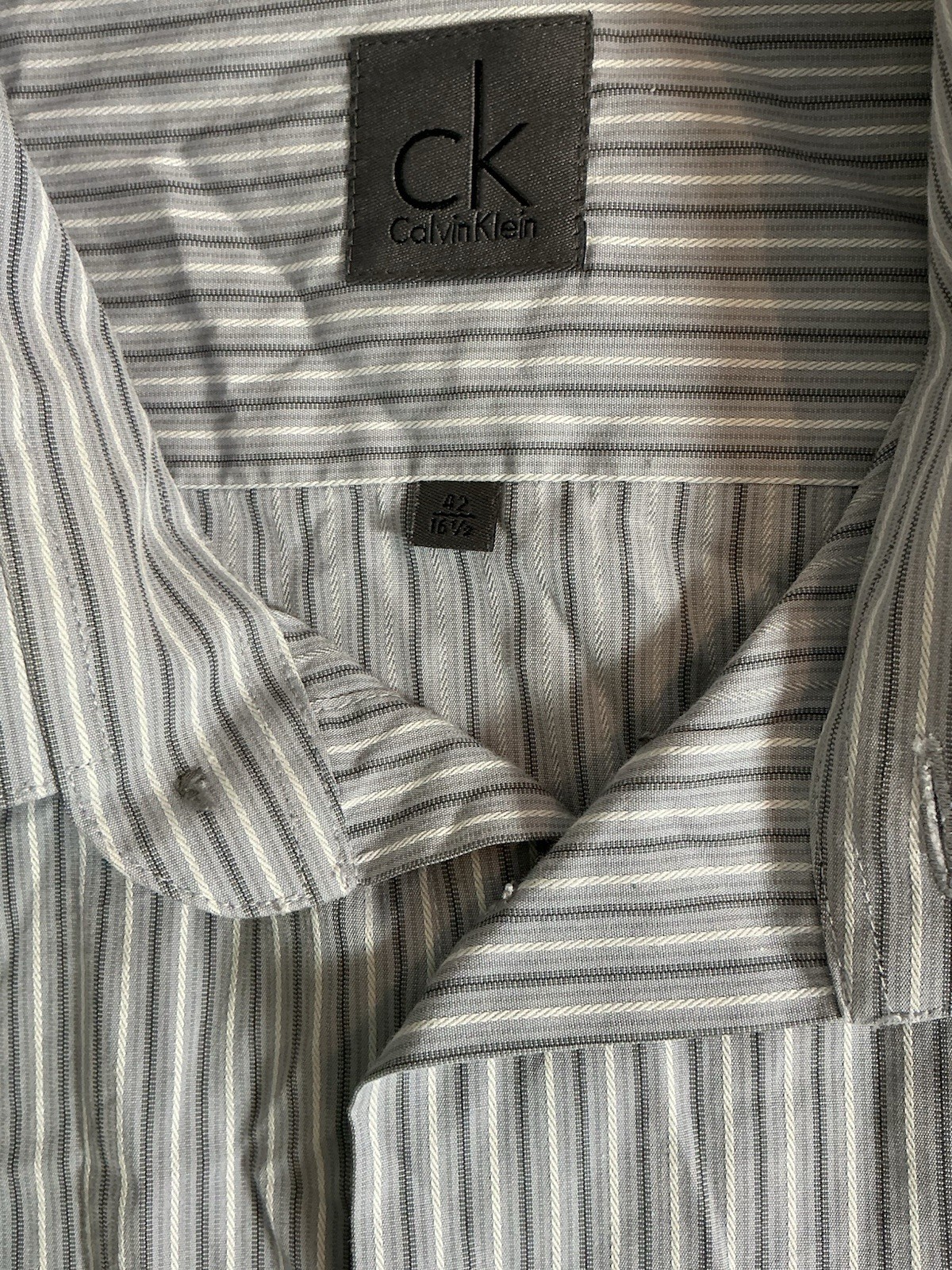 Mens Calvin Klein Long Sleeve Shirt 42 / 16.5 Grey White Stripes Smart Casual image 3