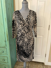 LAUREN RALPH LAUREN, STRETCHY,  3/4'' SLEEVE,  V-NECK,  RUCHED,  SHEATH DRESS  6