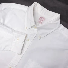 Brooks Brothers Dress Shirt Men's 17 (35) Made In USA Solid White Button-Down