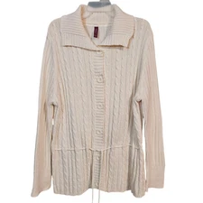VTG Gitano Women’s Cable Knit Cardigan Sweater Size 26/28W Ivory Cottage Core
