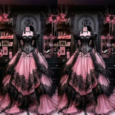 Gothic Fantasy Victorian Dress Masquerade Black Pink Corset Lacing Lace Ruffle | eBay Gothic Fantasy Victorian Dress Masquerade Black Pink Corset Lacing Lace Ruffle | eBay