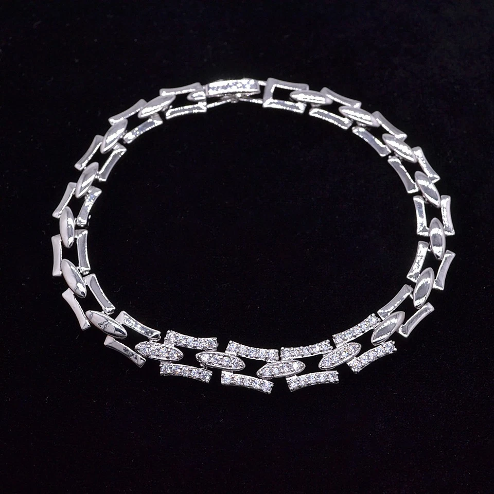 Brazalete de eslabones de topacio transparente de moda relleno de oro amarillo de 18 quilates para mujer joyería Foto 2 de 2