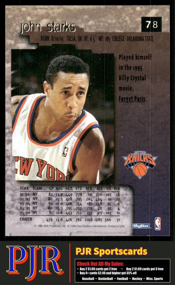 John Starks 1996-97 SkyBox Premium #78 New York Knicks - Image 2 of 2