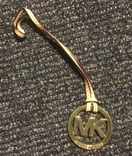 Old Wear Vintage Michael Kors MK Medallion Gold Metal Fob Hang Tag Leather Strap