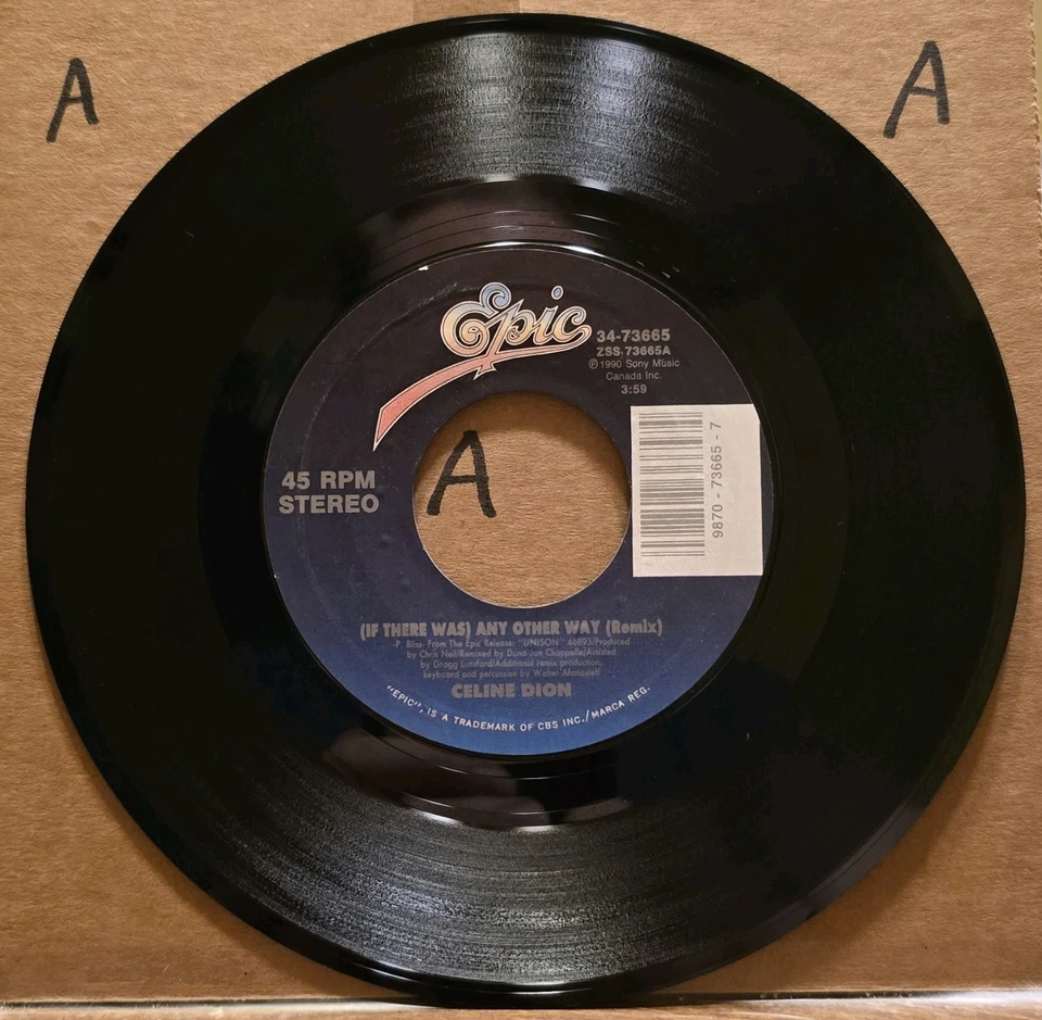Celine Dion: Where Does My Heart Beat Now/Any Other Way - Epic 45rpm Vinyl  - Image 2 of 3