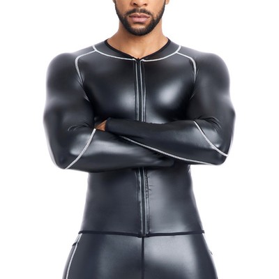 Schlanke und stylische Herren Langarm Shapewear Bluse aus Lederimitat