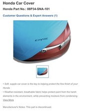 06 07 08 09 10 11 Honda Civic Oem Car Cover 08p34-sna-100 4 Door Sedan Jdm Rare