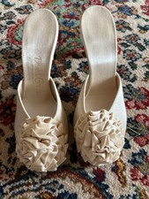 Vintage 1950s Or Earlier But Never Worn Daniel Green Satin Boudoir Heels 6.5B