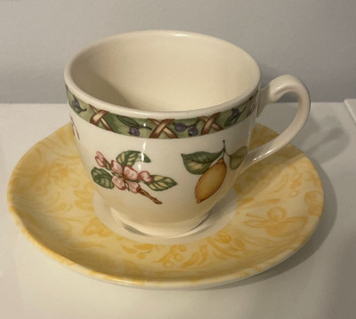 Vintage Tudor England Bone China Teacup & Saucer Fruit Lemon Blossom Yellow