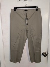 NWT Talbots Womens 14P Petite Khaki Tan Beige Cotton Blend Side Zip Cropped Pant
