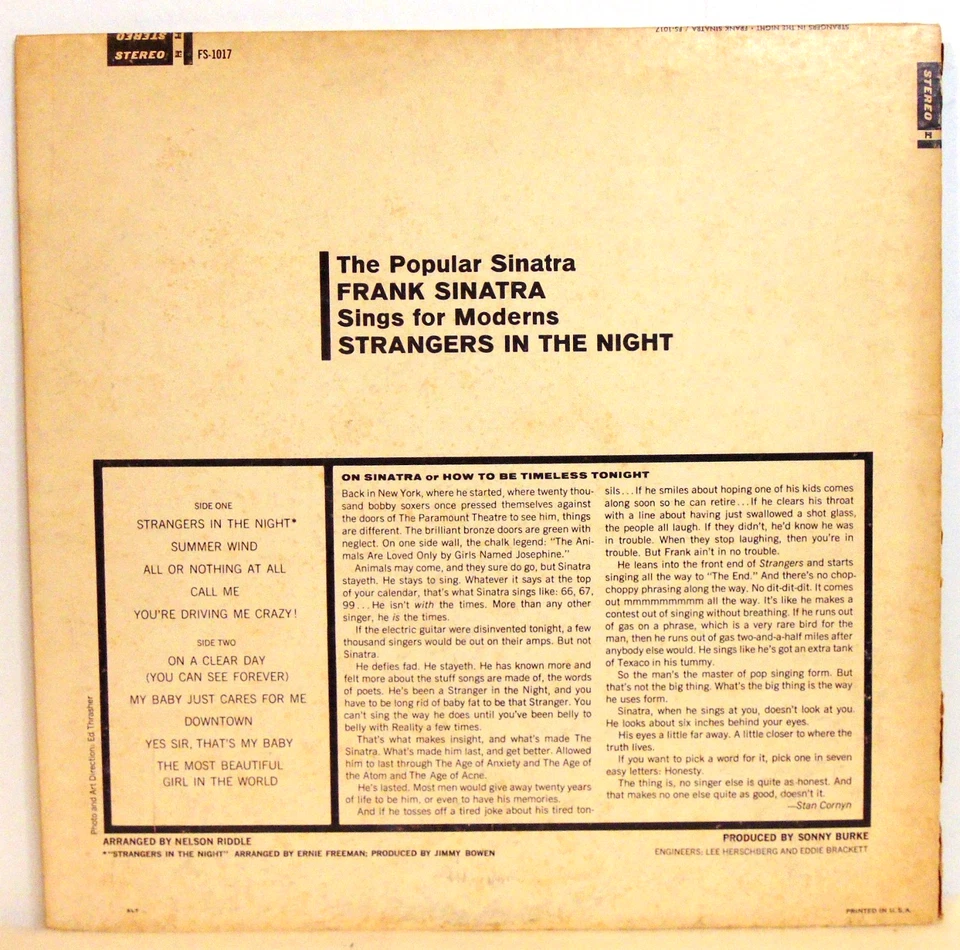 Frank Sinatra–Strangers In The Night-1966 Reprise Records Vocal Jazz Vinyl LP NM - Image 2 of 4