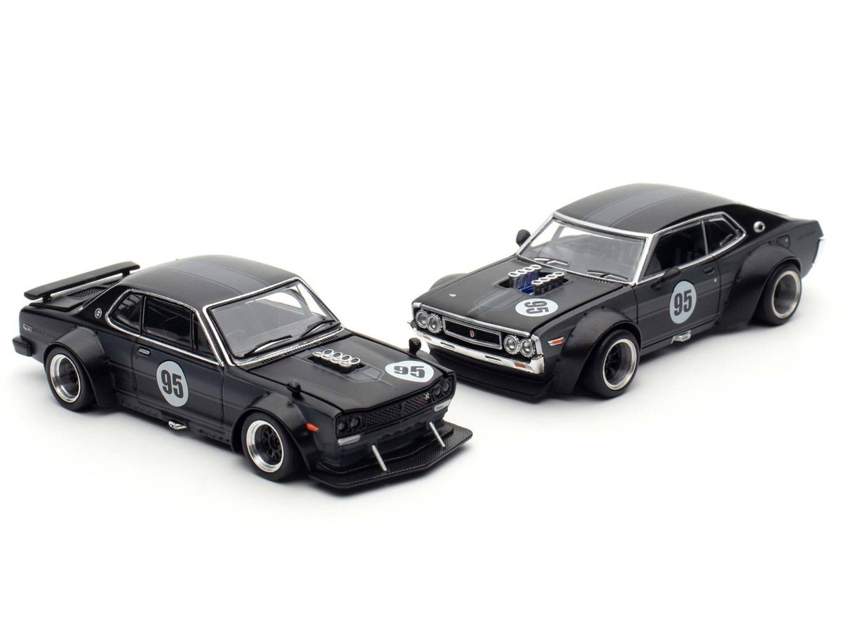 ミニカー SKYLINE GT-R V8 HAKOSUKA LAUREL C130 Pop Race Nissan GTR V8 Drift Hakosuka with Datsun Laurel C130 HK