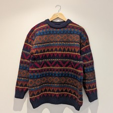 Vintage River Island Jumper 100% Pure New Wool Made In England Size M Fairisle