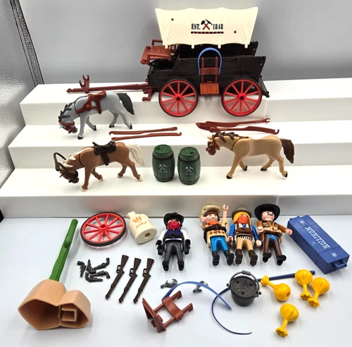 Vintage Playmobil Western Covered Wagon with Raiders 5248 used COMPLETE - NO BOX