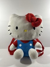 HELLO KITTY 13” Plush Backpack with Zipper, Blue Overalls & Bow