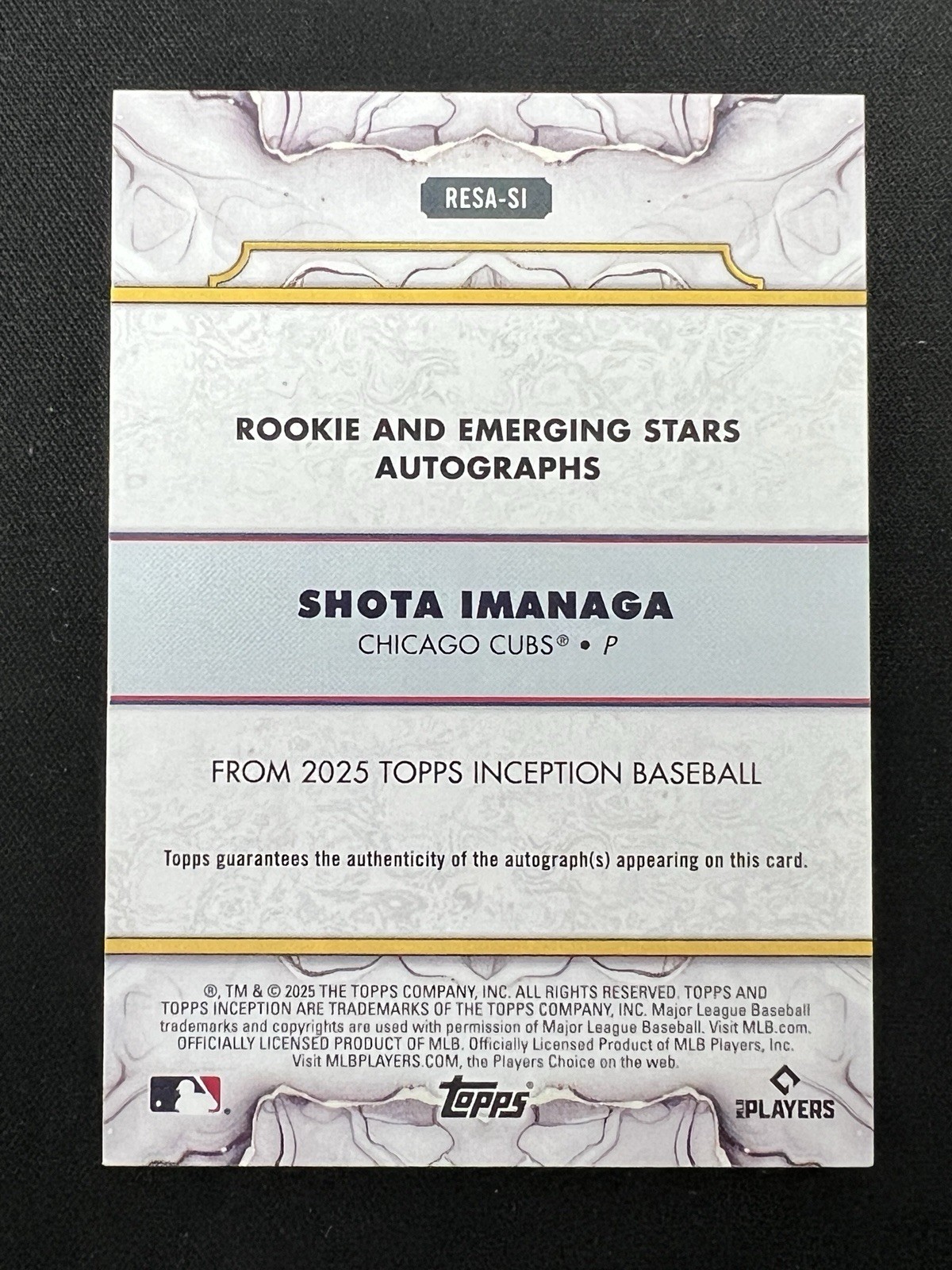 2025 Topps Inception Shota Imanaga 1/1 Black Auto Chicago Cubs view 2