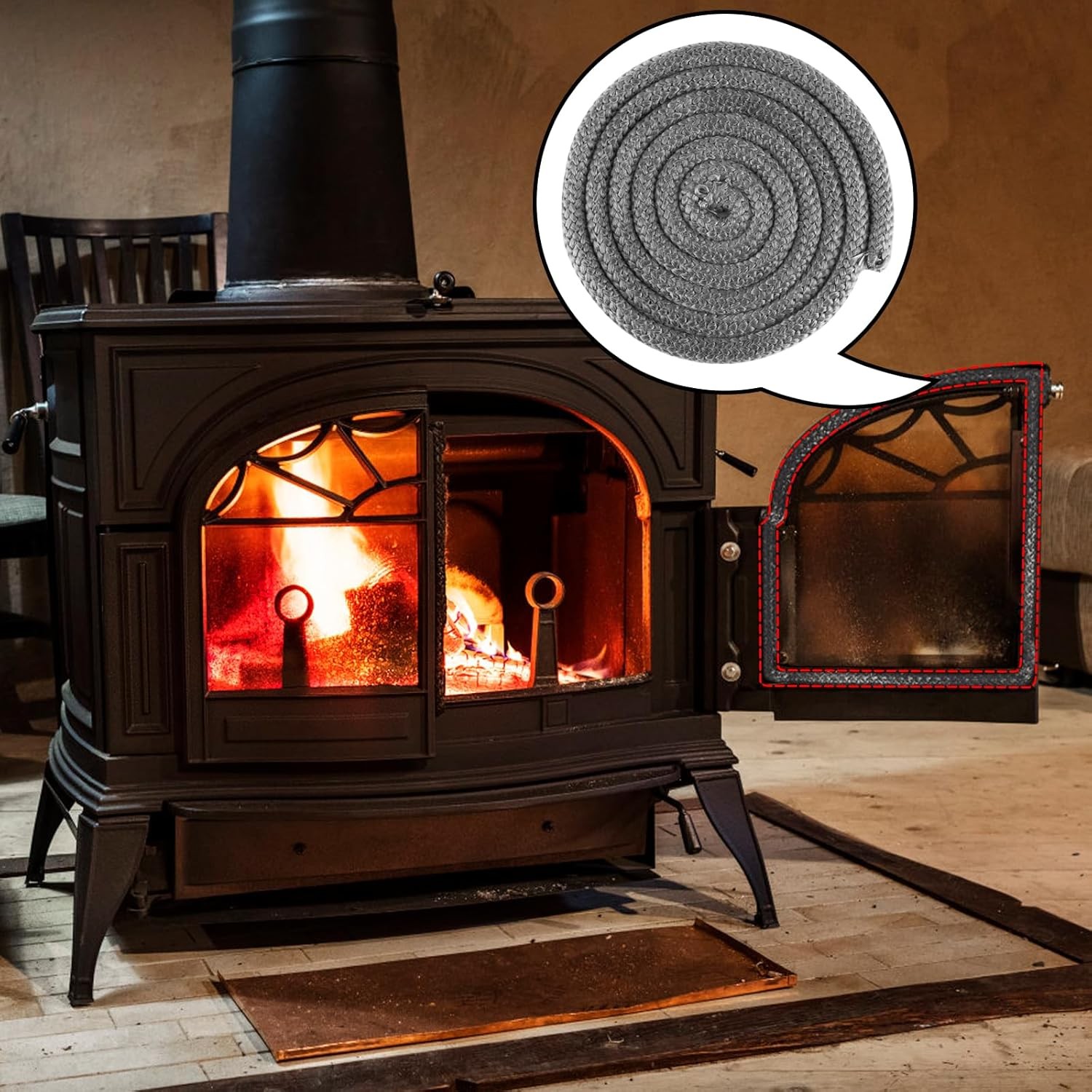 Wood Stove Door Gasket, 3/4" Gasket Rope Seal for 3/4 x 98 