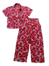 Vtg 40s Red Tropical Hawaiian Floral Print Wide Leg Set M/L beach pajama Pin Up