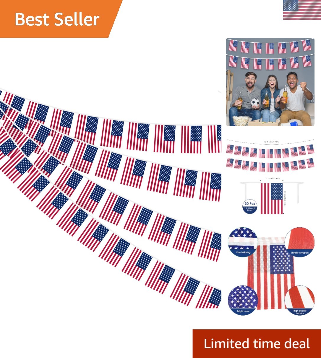 Durable 30 Pcs American String Flags - Ideal for Memorial Day & Veterans Day