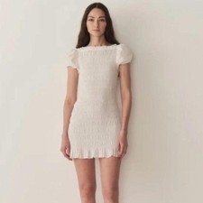 New With Tags (NWT) Doen Rizzo Smocked Mini Dress In Salt White Women's Size S