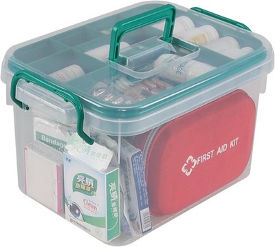 1 Pack Plastic Medicine Storage Kit W/ Tray First Aid Storage Box W/ Handles