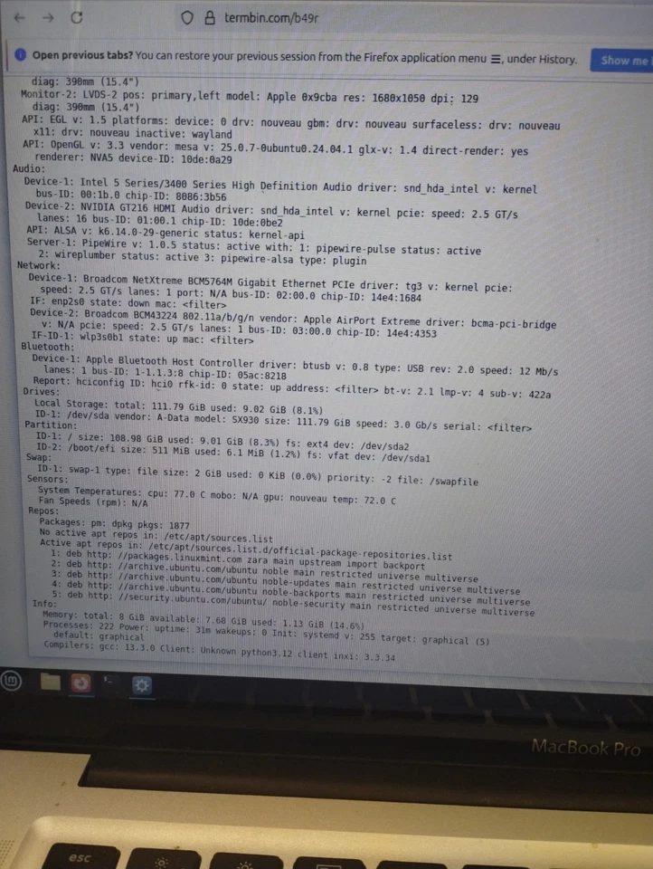 Apple MacBook Pro A1286 15" 2010 Core i7 8GB RAM 120GB SSD Linux Mint 22 - Image 4 of 4