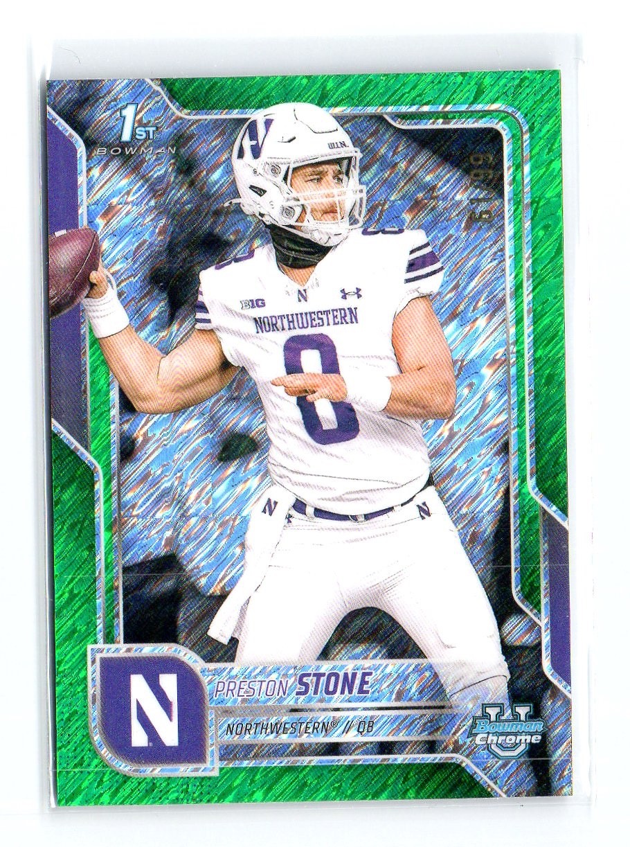 2025 Bowman Chrome University Preston Stone #198 1st Green Shimmer Refractor /99