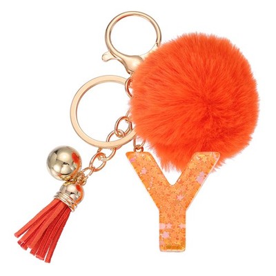 Alphabet Initial Letter Keychain Letter-Y Cute Heart Resin Keyrings Orange
