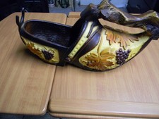 Vintage Hand Carved Large Wooden Decorative Dutch Clog Shoe with Wood Handle