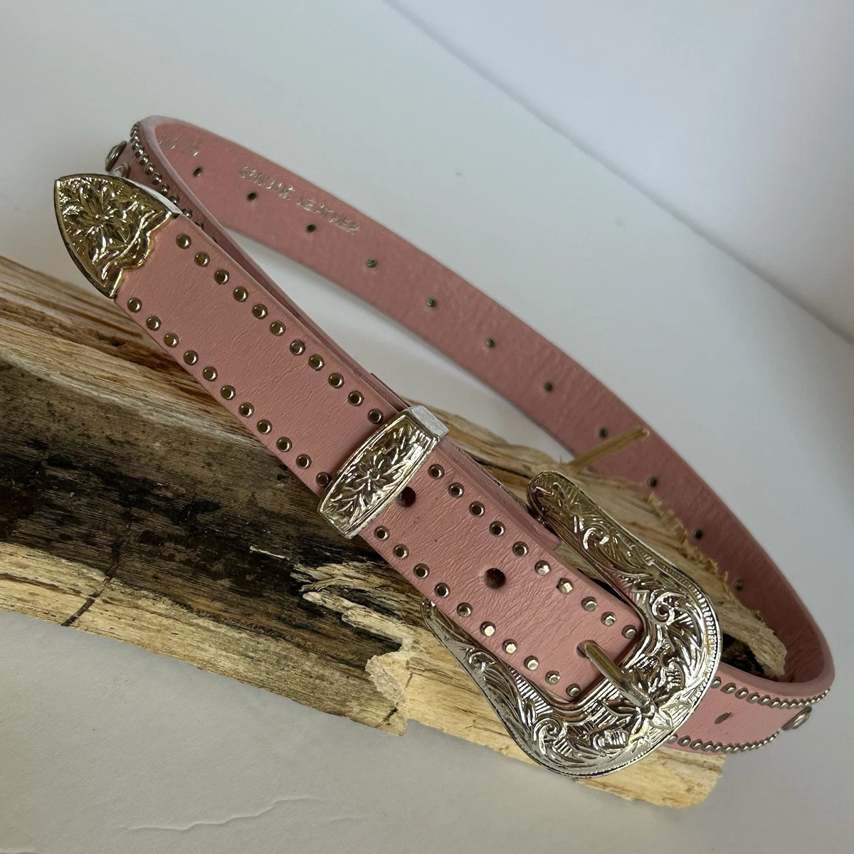 Vintage Studded Light Pink Belt with Multicolor Gem Accents Western Ladies Rhinestone Belt, Pink Leather, Cut Glass  main image 2