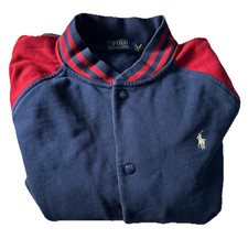 Polo Ralph Lauren Navy Red Fleece Baseball Bomber Varsity Jacket Mens XL Preppy