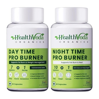 Health Veda Organics Tag & Nacht Fatburner Kapseln je 60 | Abnehmen