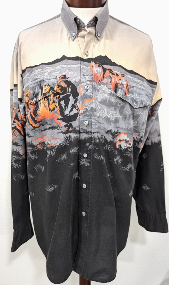 Camisa Western ROPER BORDER De Colección Años 90 CAMPFIRE VAQUEROS Caballos Rodeo EE. UU. L ~ LEER * Foto 3 de 4