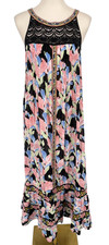 Free People womens size L Embroidered Maxi Dress Floral crochet neck sleeveless