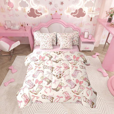 Cute Pink Bow 7-Piece Queen Bed in a Bag Set for Kids - Comforter  Sheets