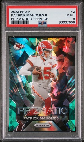 2023 PANINI PRIZM PRIZMATIC GREEN ICE #2 PATRICK MAHOMES II PSA 9