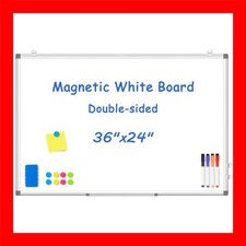 36x24 DoubleSided Magnetic White Board Dry Erase Aluminum Frame Wall Mount