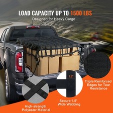 Cargo Net 96 in x 81 in Heavy Duty Truck Bed Net 4 Straps Carabiners S-Hooks