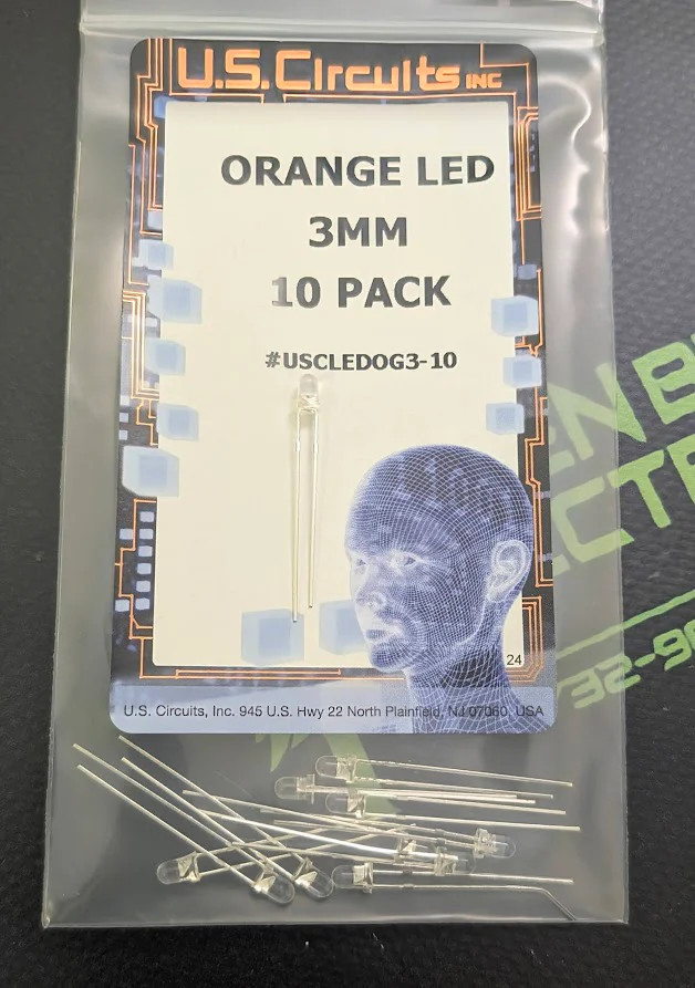 Usc-Ledog3-10 - Us Circuits - Orange 3Mm Led. Round Lens, Pack Of 10