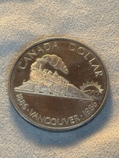 1986 Canada Vancouver Centennial $1 Dollar Coin Steam Train Elizabeth II