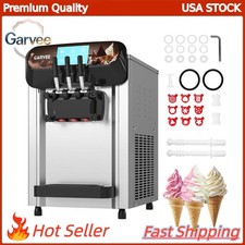 Commercial 3-Flavor Soft Serve Ice Cream Machine 22-30L/H 7in LCD 2x6L Hopper