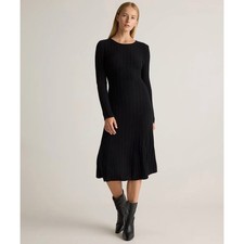 Quince 100% Mongolian Cashmere Wide-Rib Midi Dress Black Large NWT