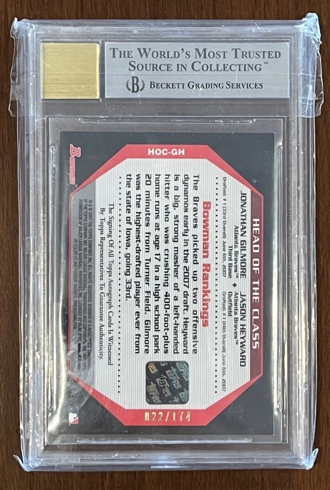 2007 Bowman Draft Picks Dual Auto Jason Heyward & Jonathan Gilmore /174 BGS 8.5 - Image 3 of 4