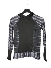 Reebok Womens Running Hoodie Hooded Sweatshirt S Pullover Striped Thumbholes