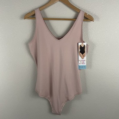 Spanx Assets Womens 1X Pink Thong Bodysuit 360 Smoothing