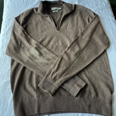 Peter Millar Sweater Mens M Brown Luxe Blend 1/4 Zip 85% Wool 15% Cashmere